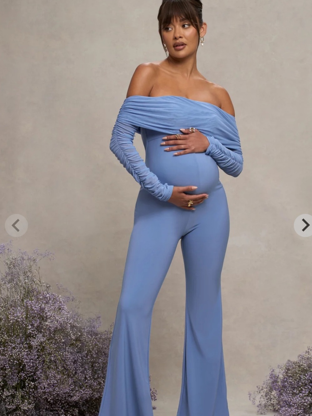 Club L London Off-Shoulder Wide-Leg Maternity Jumpsuit in Periwinkle NWT